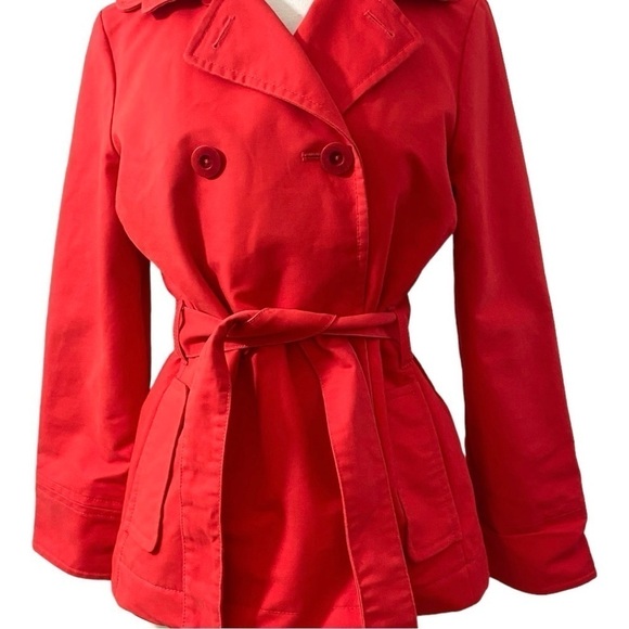 LL Bean Trench Jacket Double Breasted Peacoat Red Belted 100% Cotton MEDIUM - Picture 14 of 14